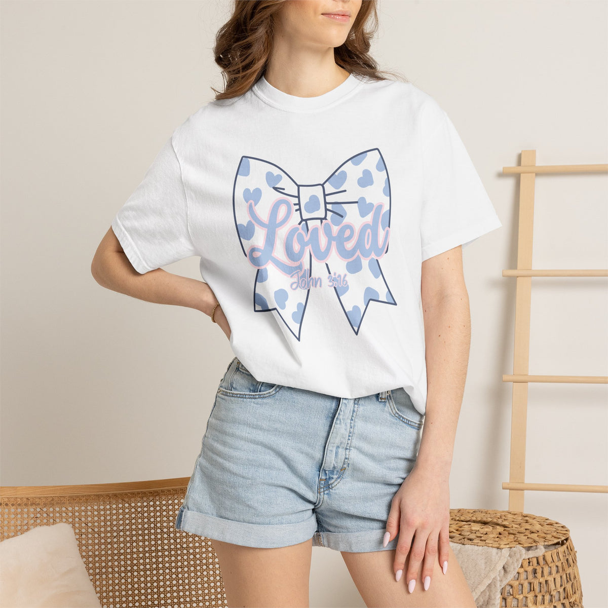 Baby Blue Polka Dot Bow T-Shirt | Christian Faith Graphic Tee
