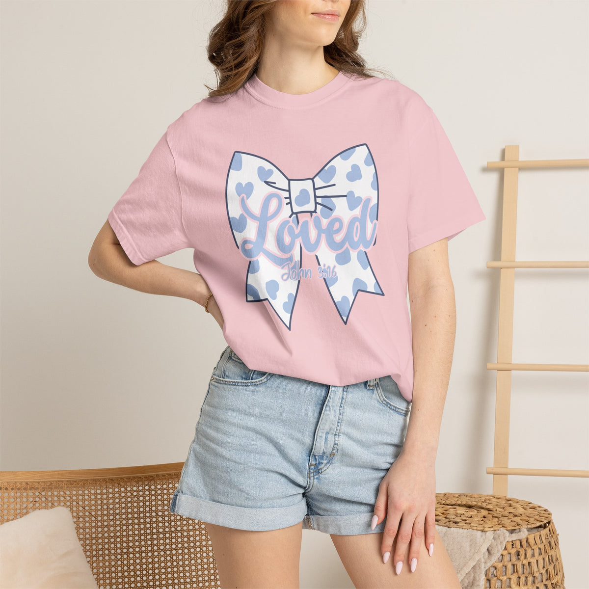 Baby Blue Polka Dot Bow T-Shirt | Christian Faith Graphic Tee