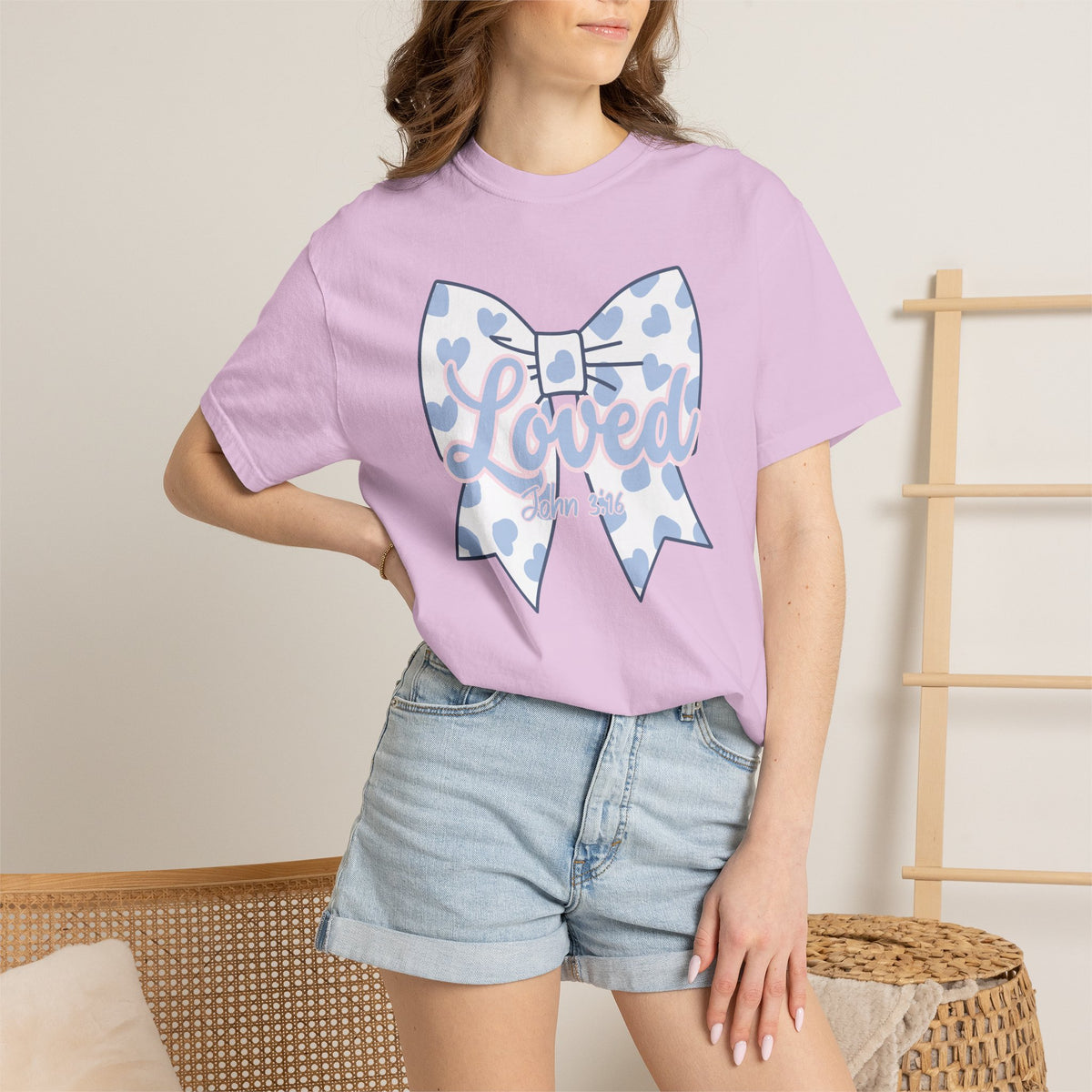 Baby Blue Polka Dot Bow T-Shirt | Christian Faith Graphic Tee