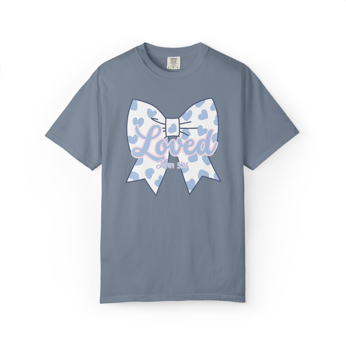 Baby Blue Polka Dot Bow T-Shirt | Christian Faith Graphic Tee