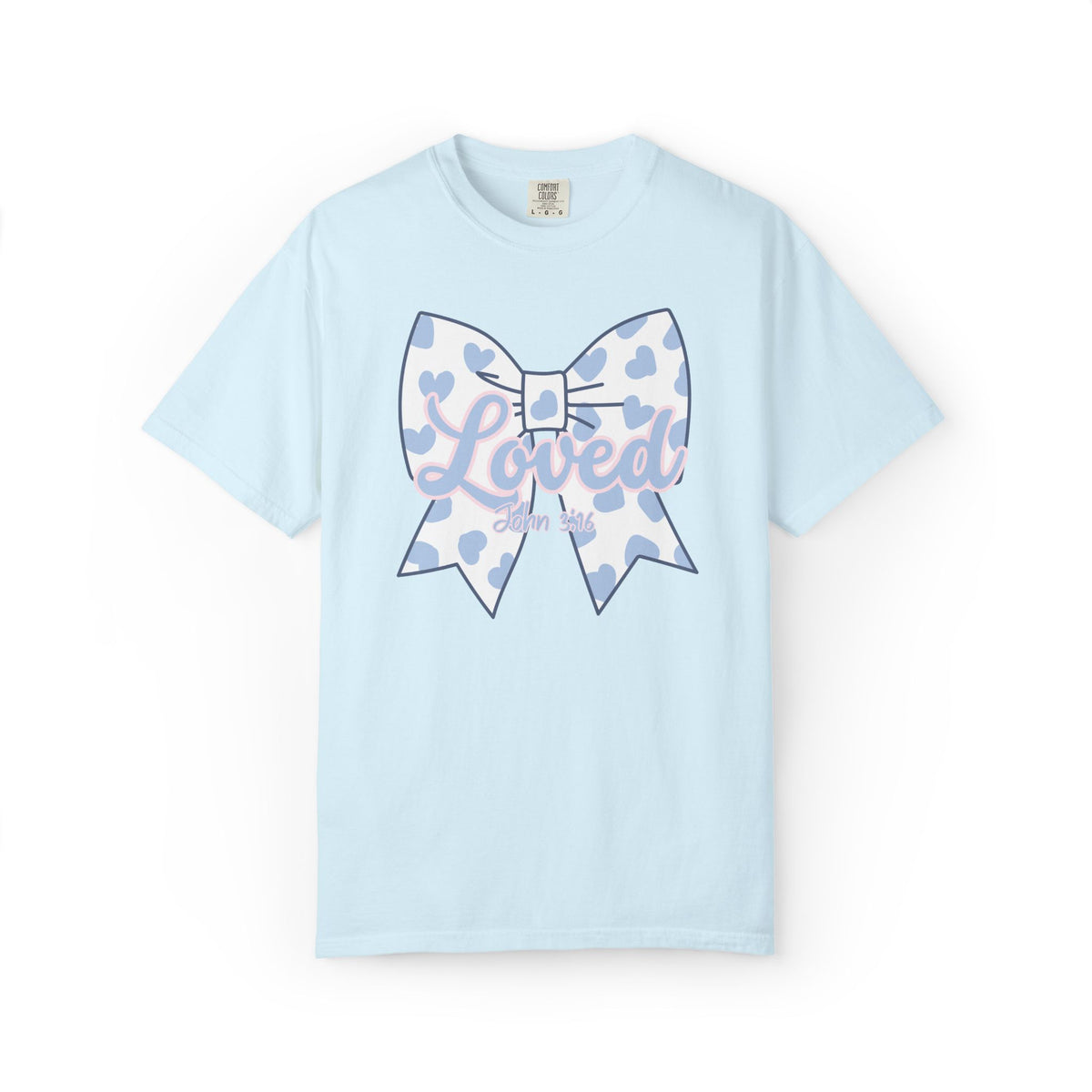 Baby Blue Polka Dot Bow T-Shirt | Christian Faith Graphic Tee