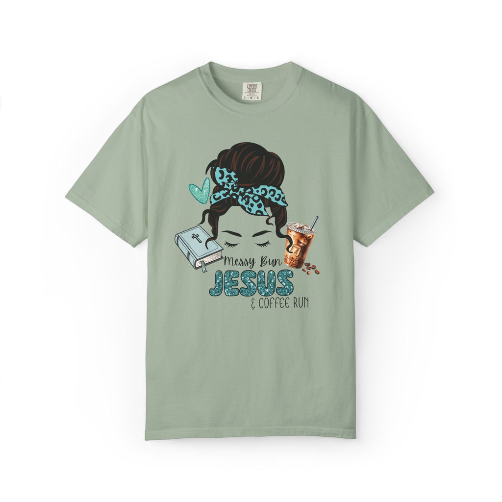 Messy Bun Jesus & Coffee Run T-Shirt | Christian Faith Graphic Tee