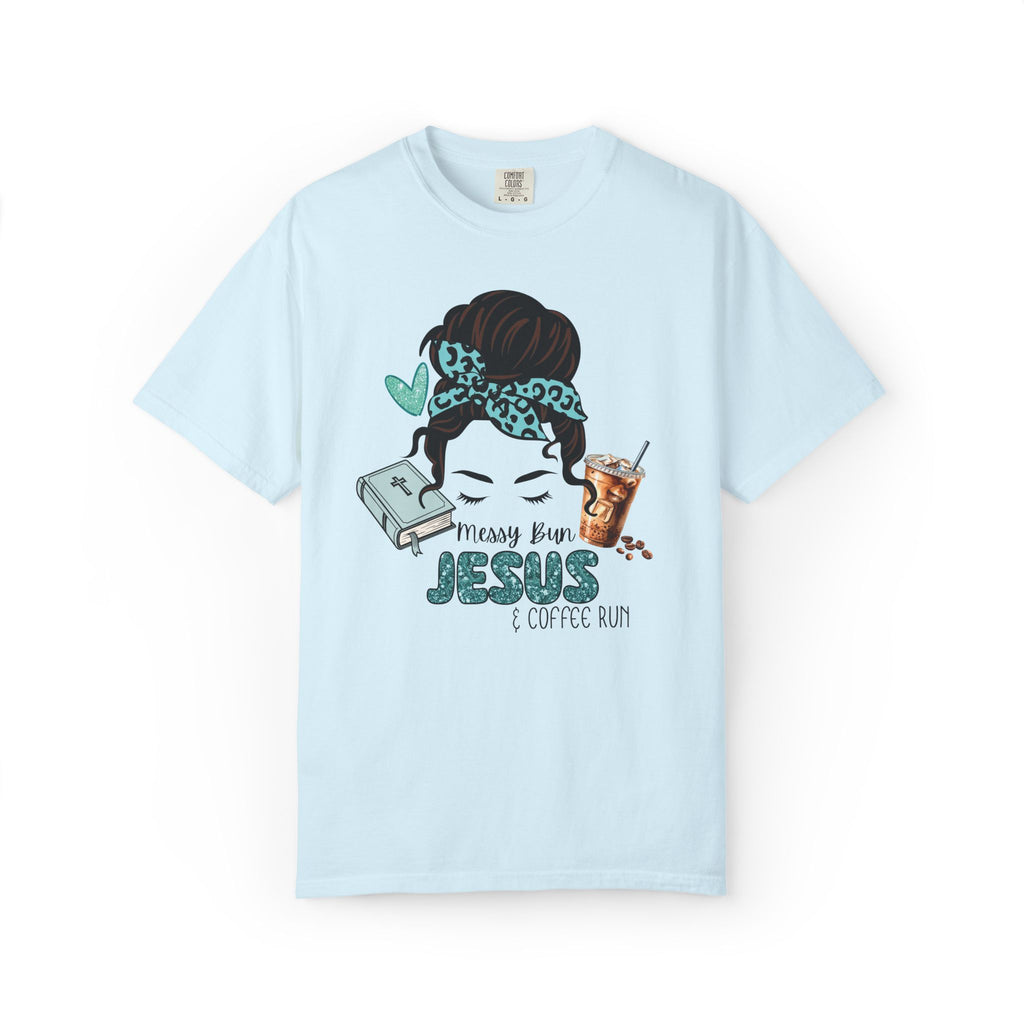 Messy Bun Jesus & Coffee Run T-Shirt | Christian Faith Graphic Tee