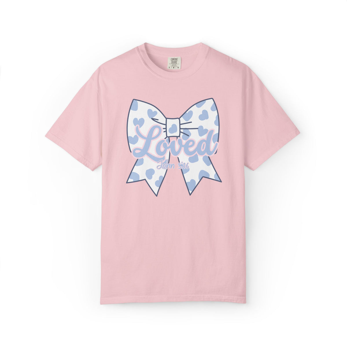 Baby Blue Polka Dot Bow T-Shirt | Christian Faith Graphic Tee