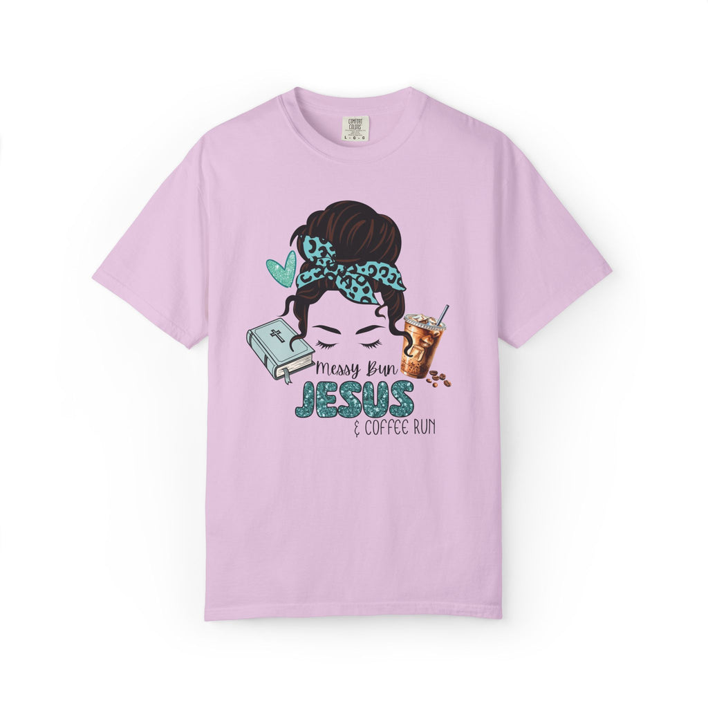 Messy Bun Jesus & Coffee Run T-Shirt | Christian Faith Graphic Tee