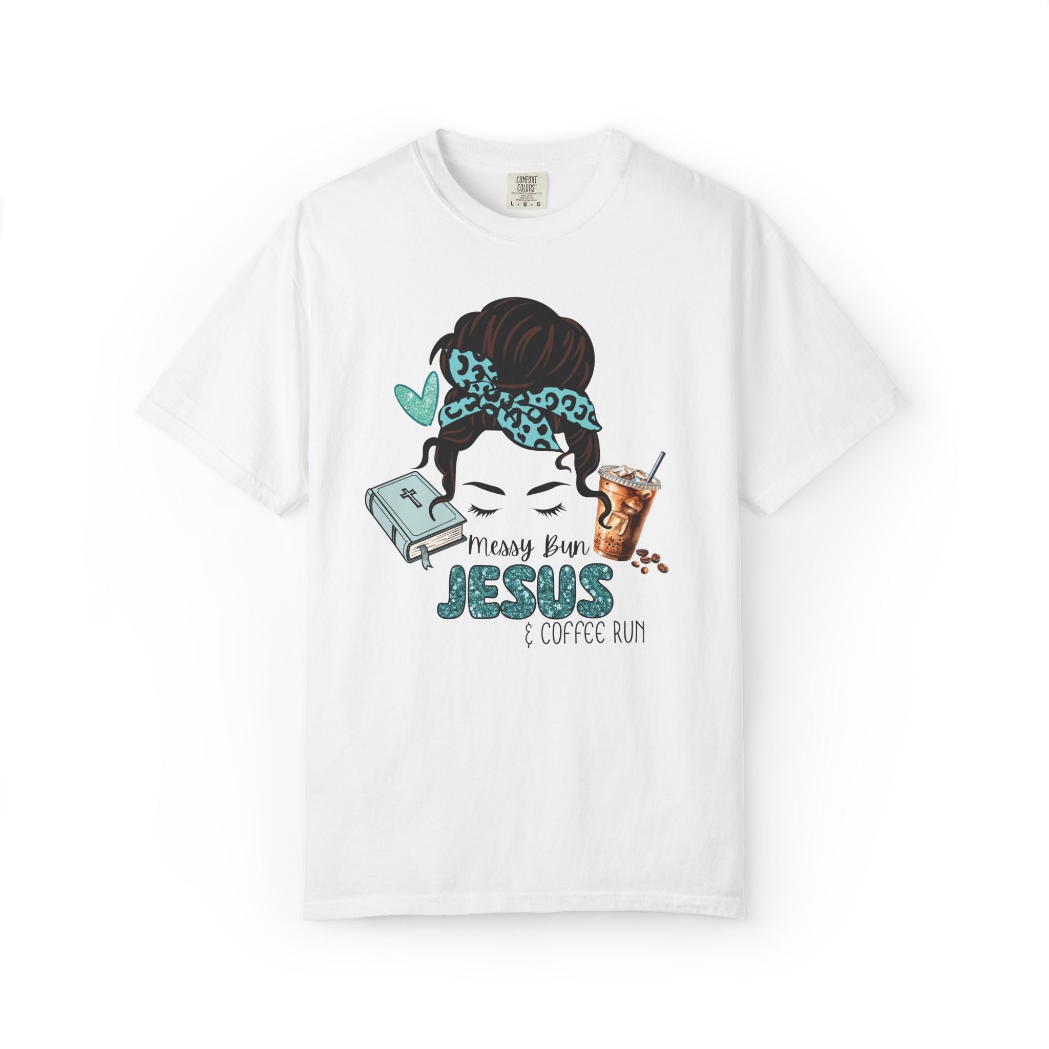 Messy Bun Jesus & Coffee Run T-Shirt | Christian Faith Graphic Tee