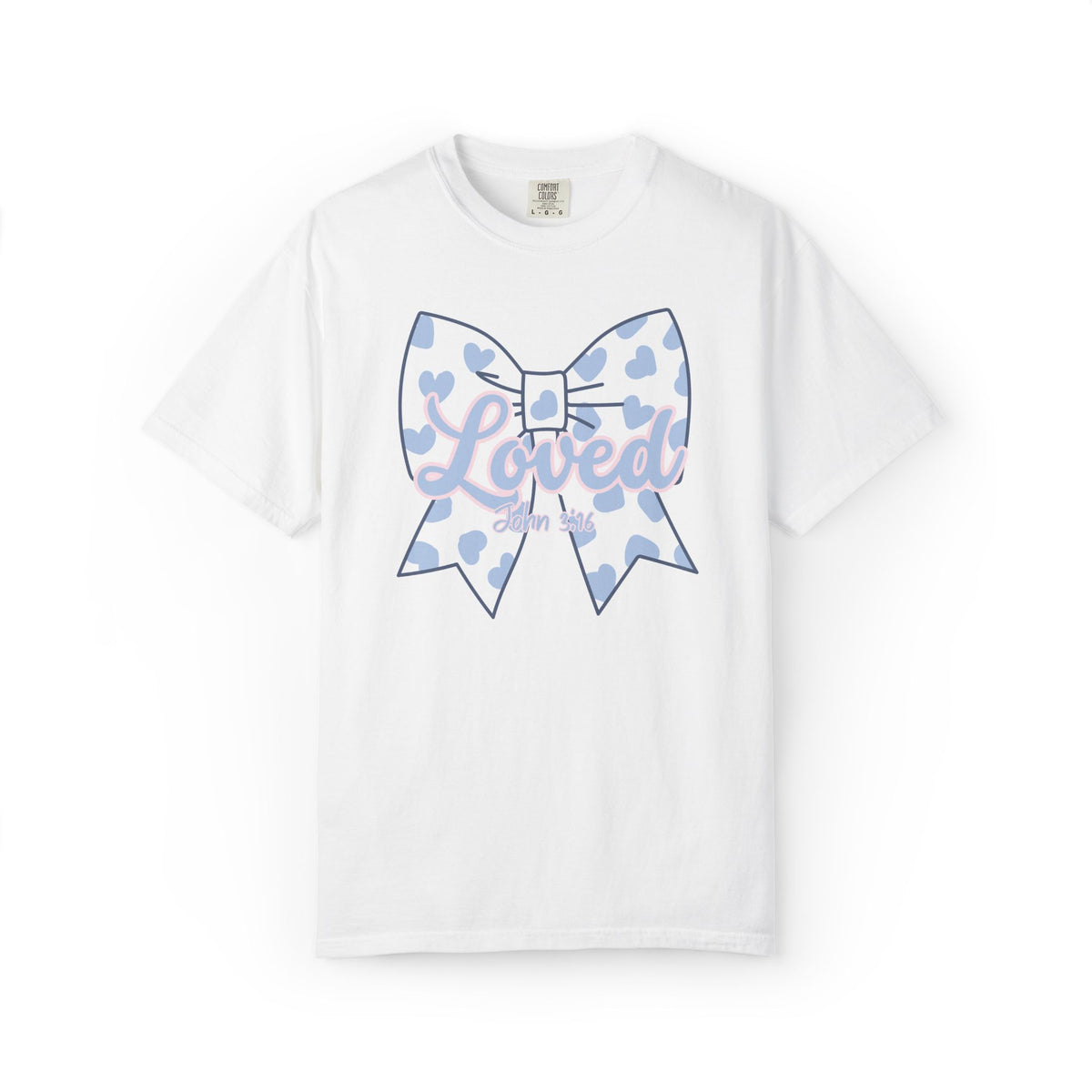 Baby Blue Polka Dot Bow T-Shirt | Christian Faith Graphic Tee