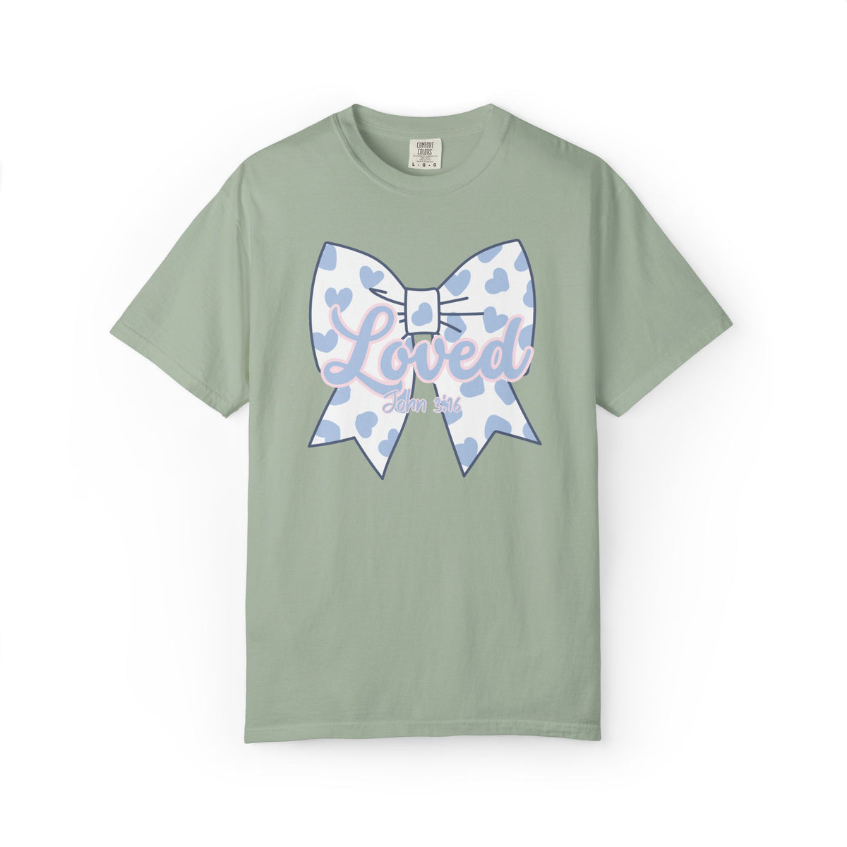 Baby Blue Polka Dot Bow T-Shirt | Christian Faith Graphic Tee