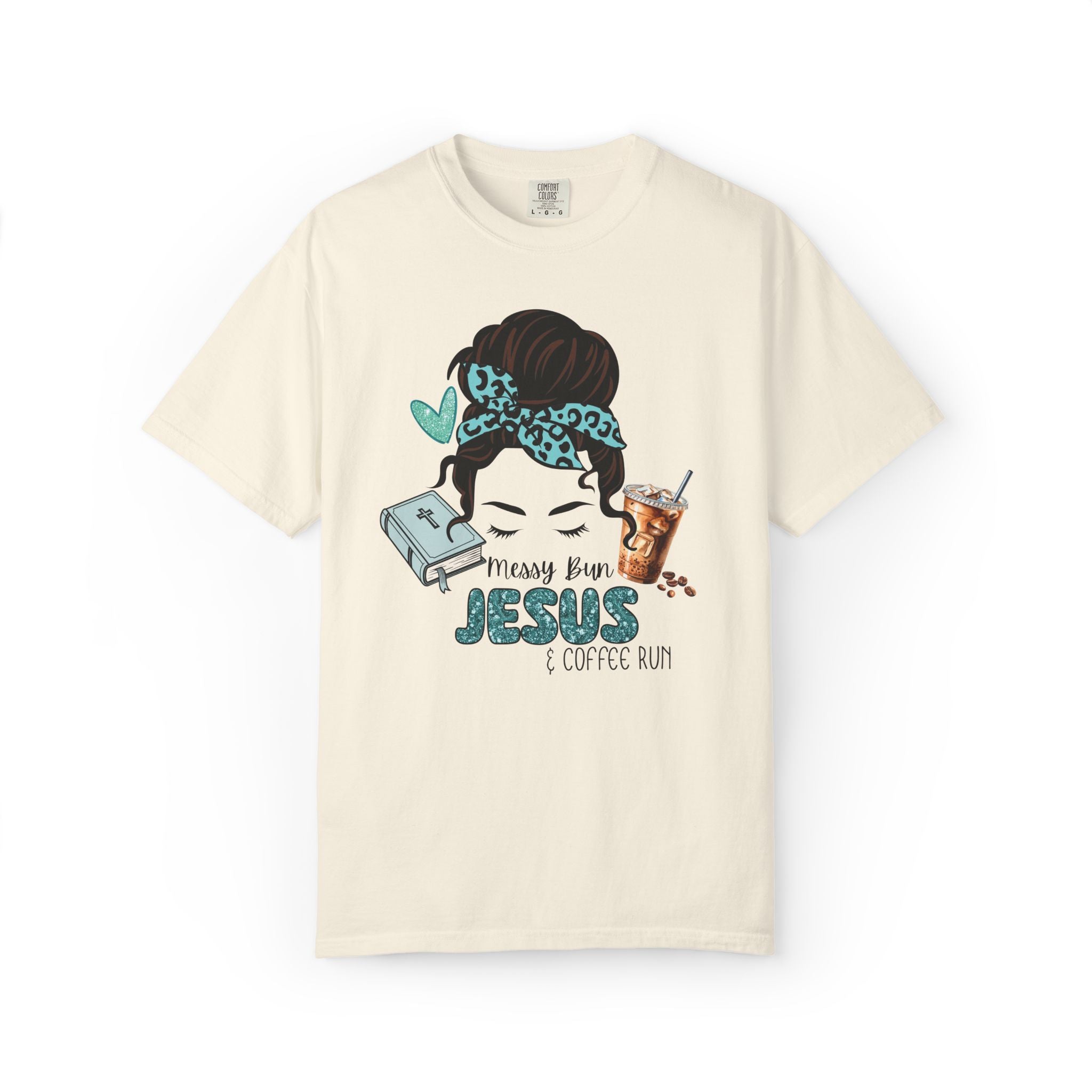 Messy Bun Jesus & Coffee Run T-Shirt | Christian Faith Graphic Tee