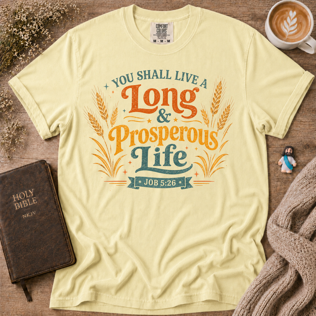 Job 5:26 Wheat T-Shirt | Christian Faith Graphic Tee