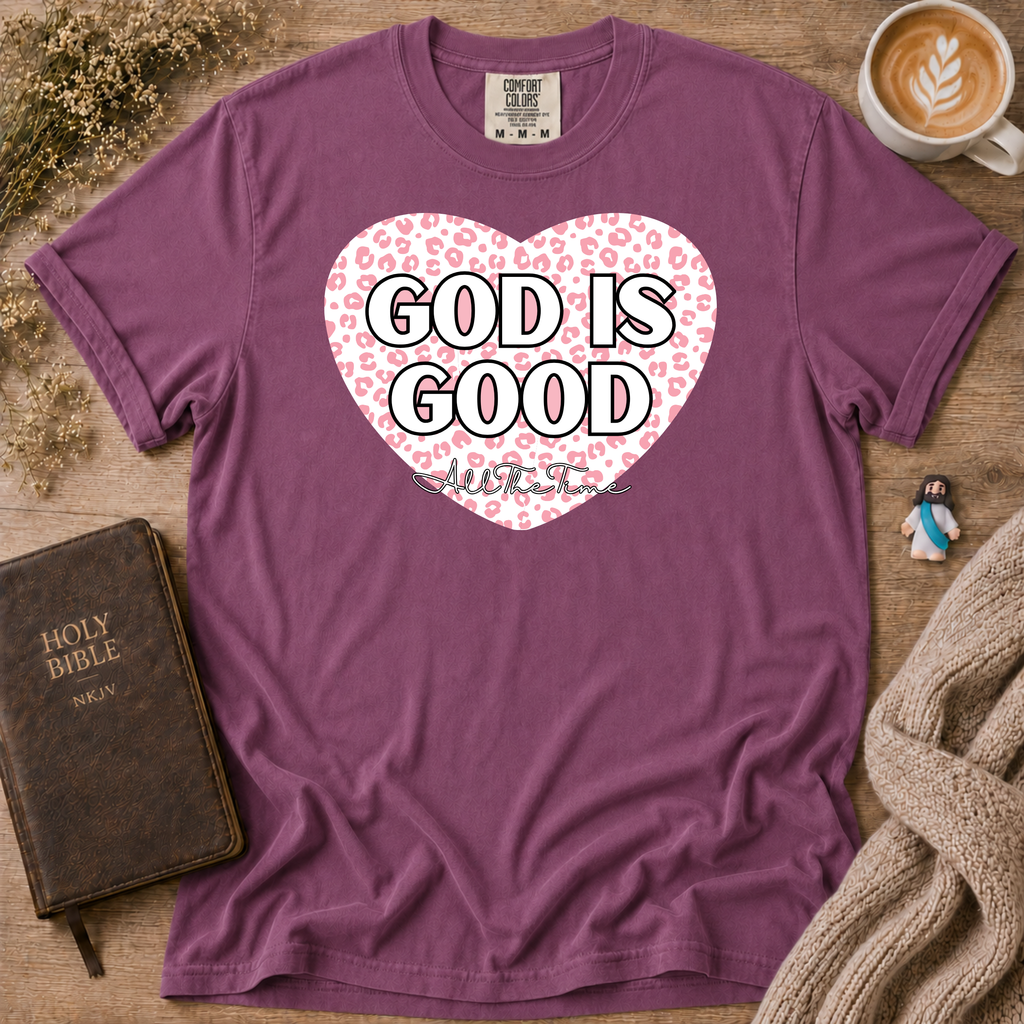 God Is Good Pink Leopard T-Shirt | Christian Faith Graphic Tee