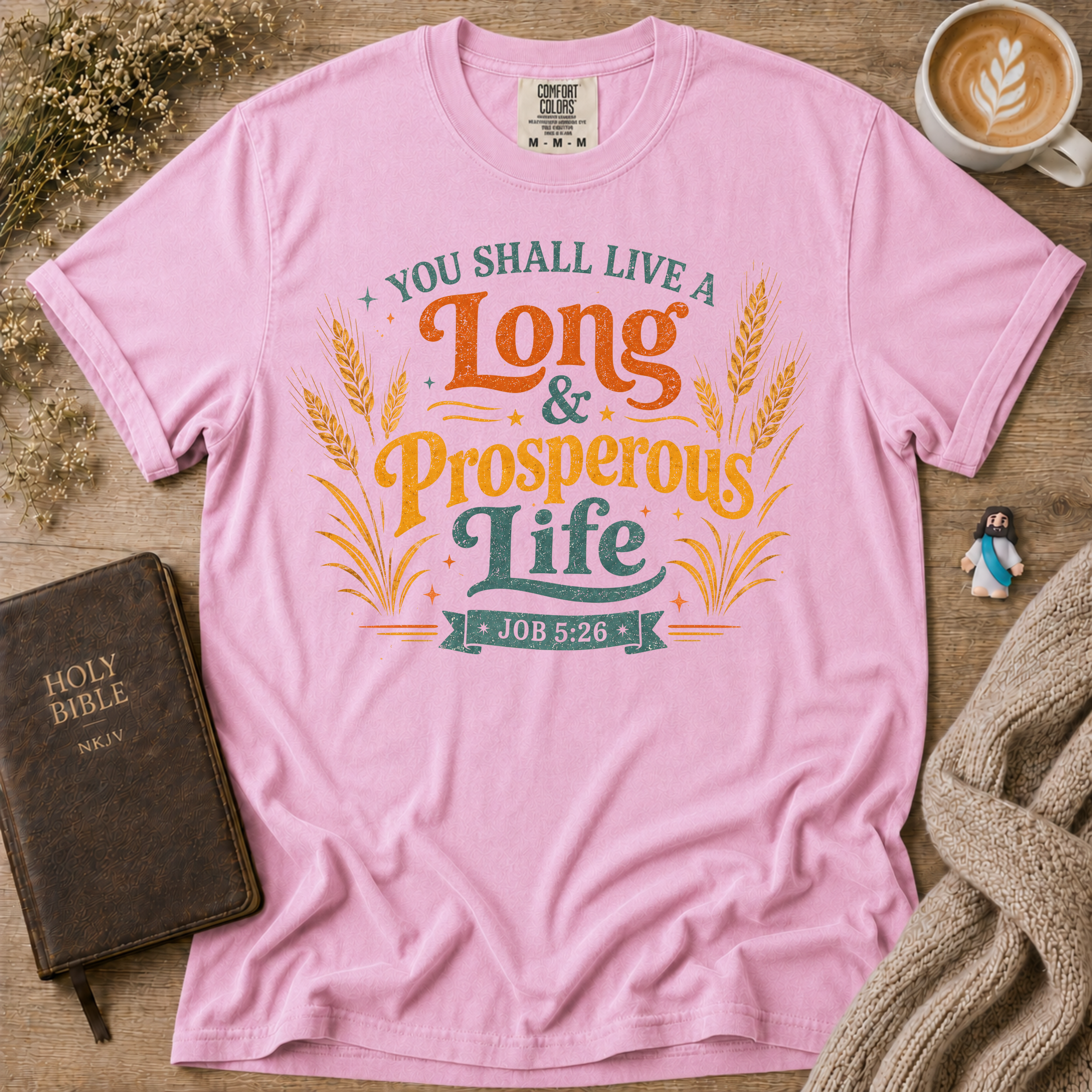 Job 5:26 Wheat T-Shirt | Christian Faith Graphic Tee