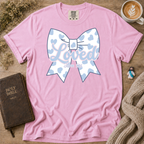 Baby Blue Polka Dot Bow T-Shirt | Christian Faith Graphic Tee
