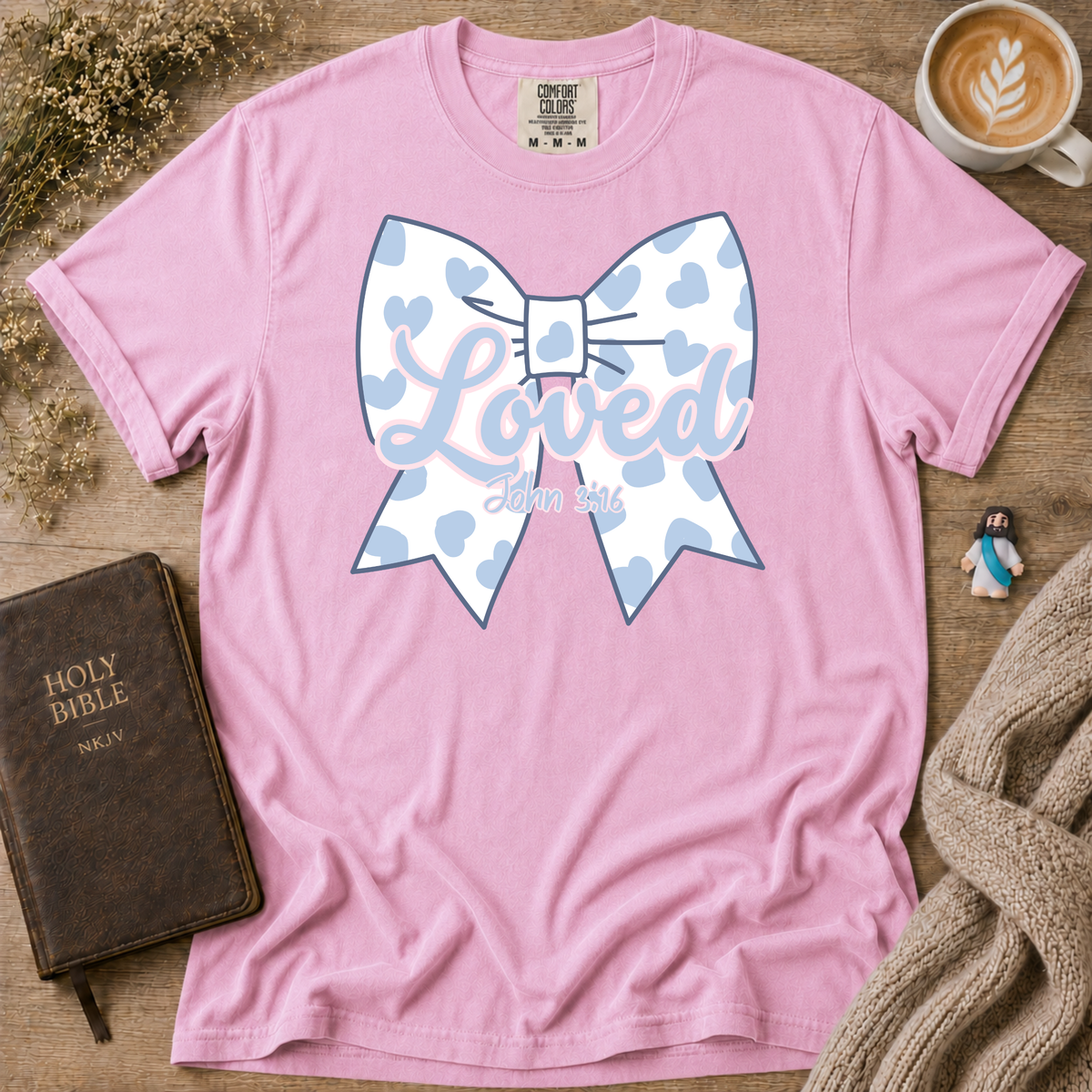 Baby Blue Polka Dot Bow T-Shirt | Christian Faith Graphic Tee