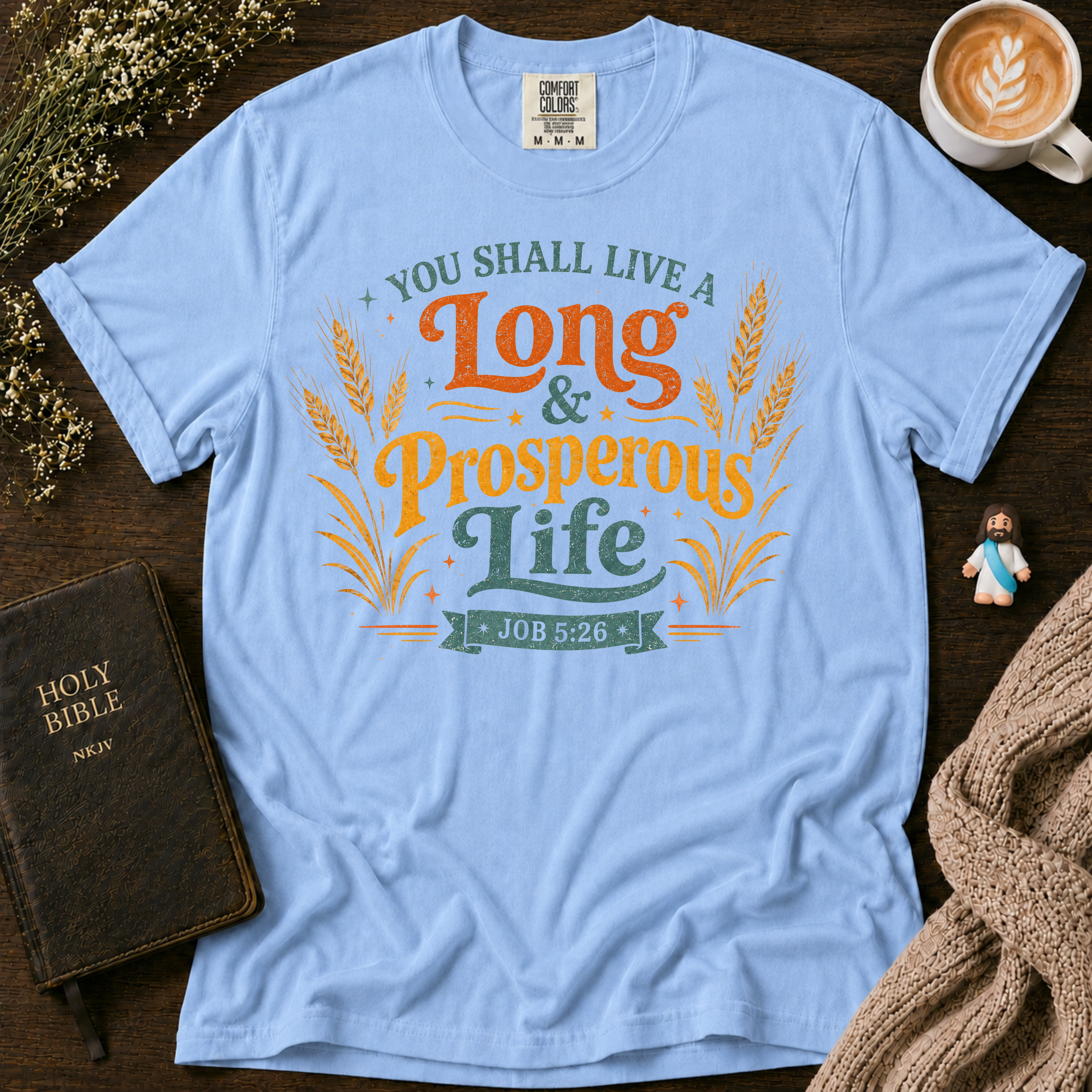 Job 5:26 Wheat T-Shirt | Christian Faith Graphic Tee
