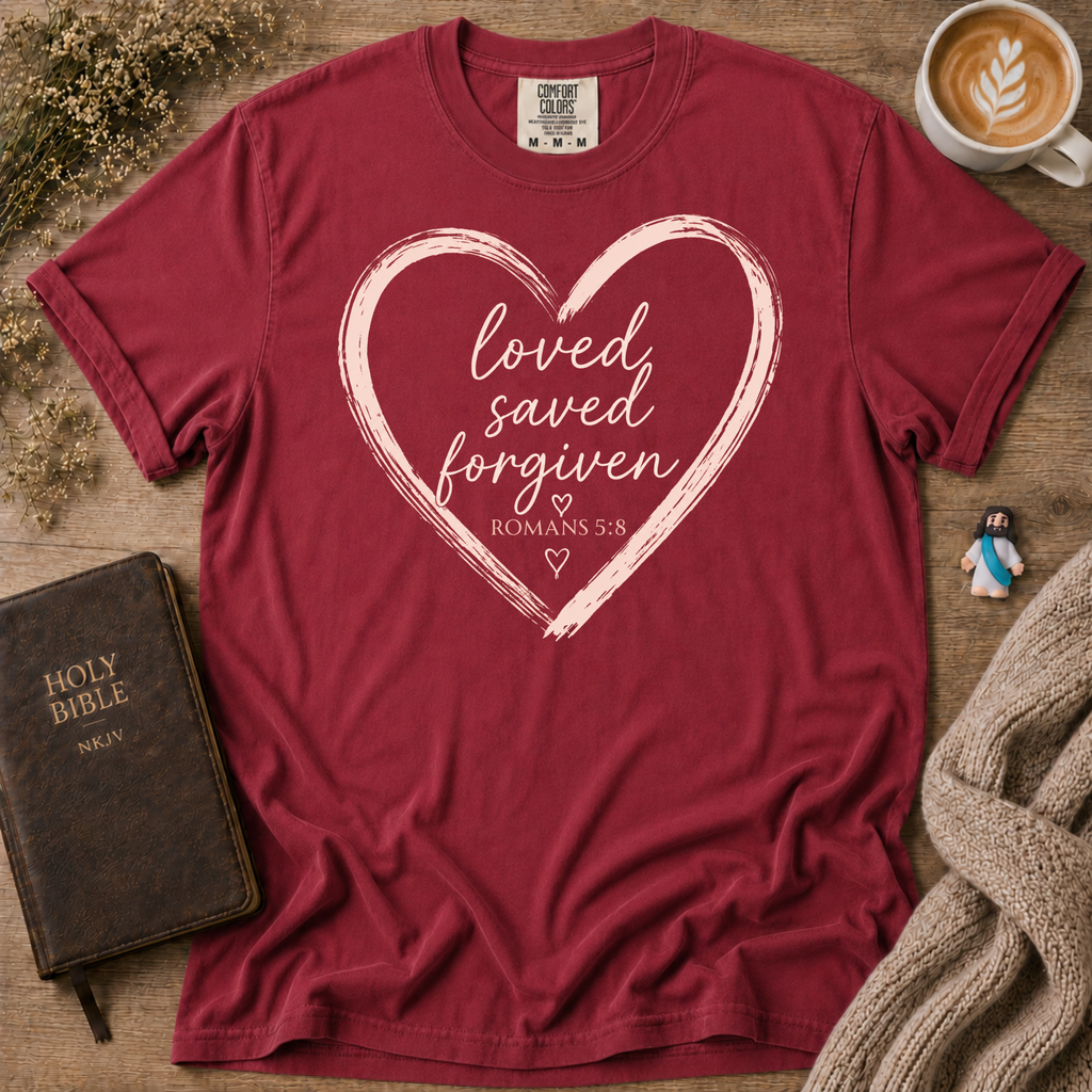 Loved Saved Forgiven T-Shirt | Christian Faith Graphic Tee