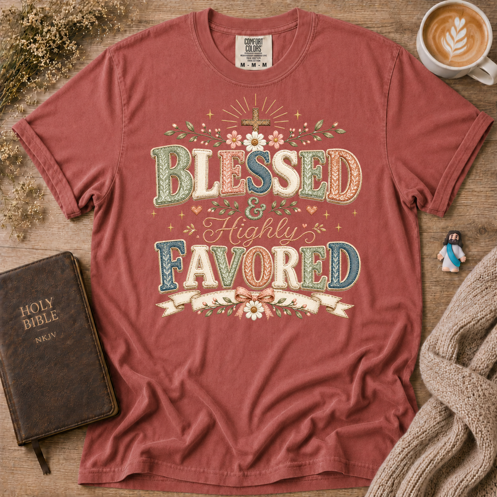 Blessed & Highly Favored T-Shirt | Christian Faith Graphic Tee