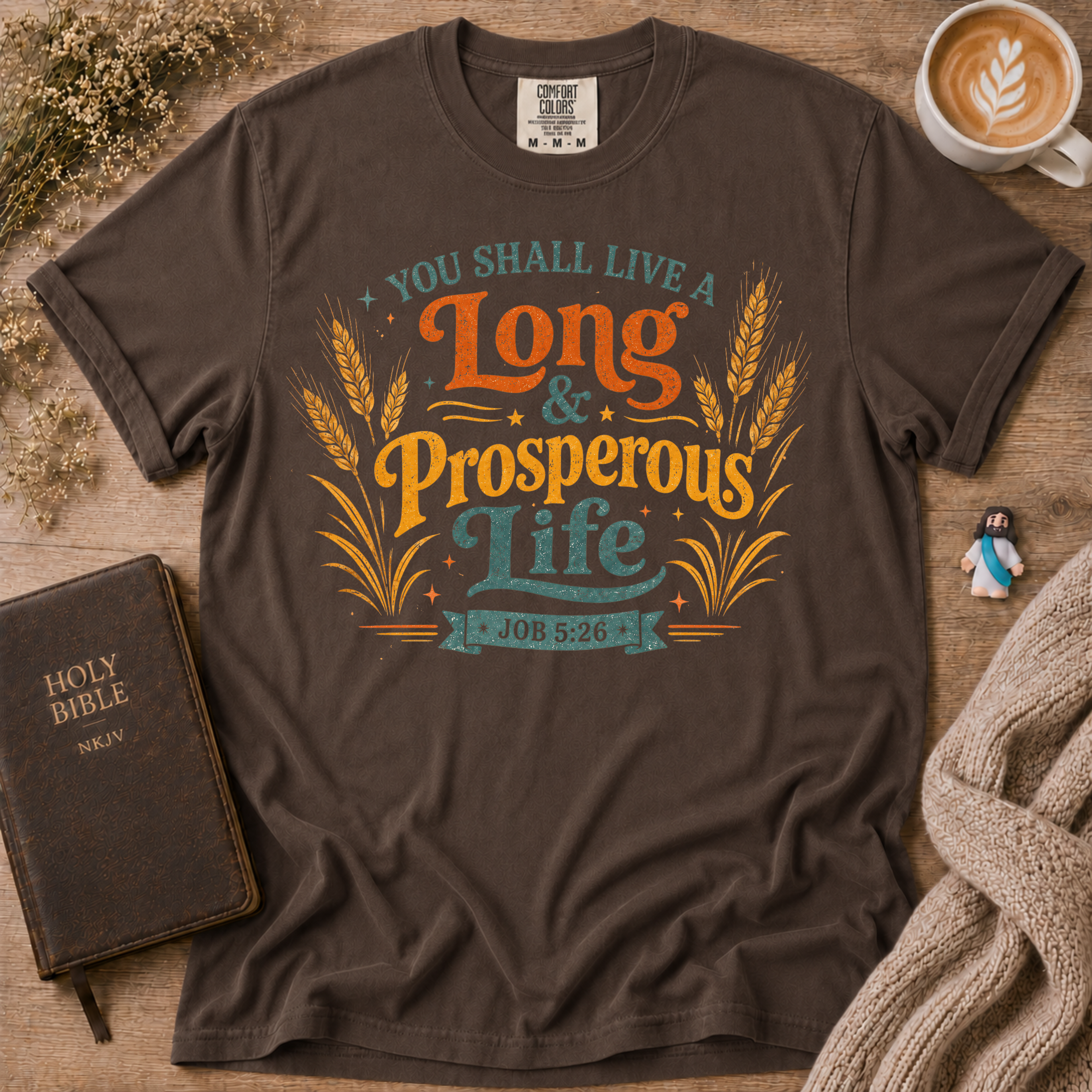 Job 5:26 Wheat T-Shirt | Christian Faith Graphic Tee