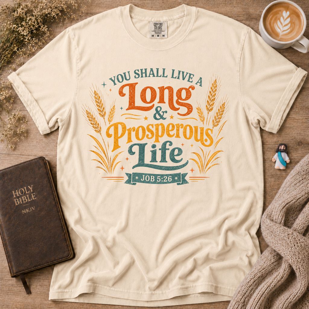 Job 5:26 Wheat T-Shirt | Christian Faith Graphic Tee