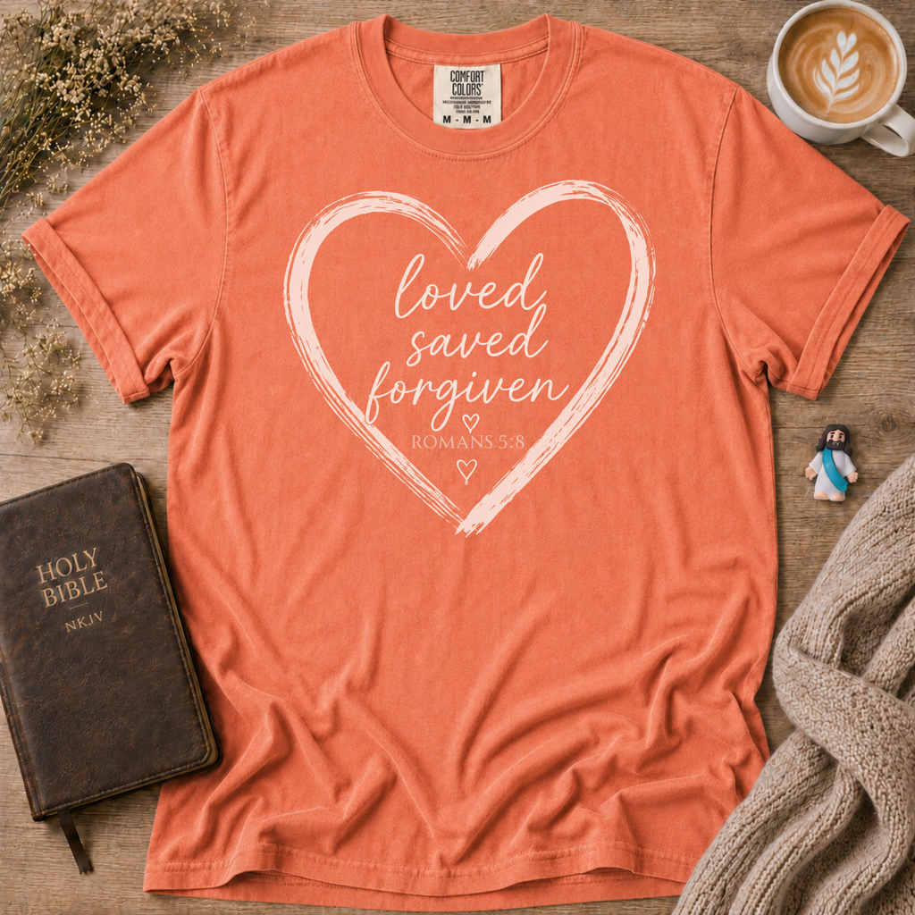 Loved Saved Forgiven T-Shirt | Christian Faith Graphic Tee