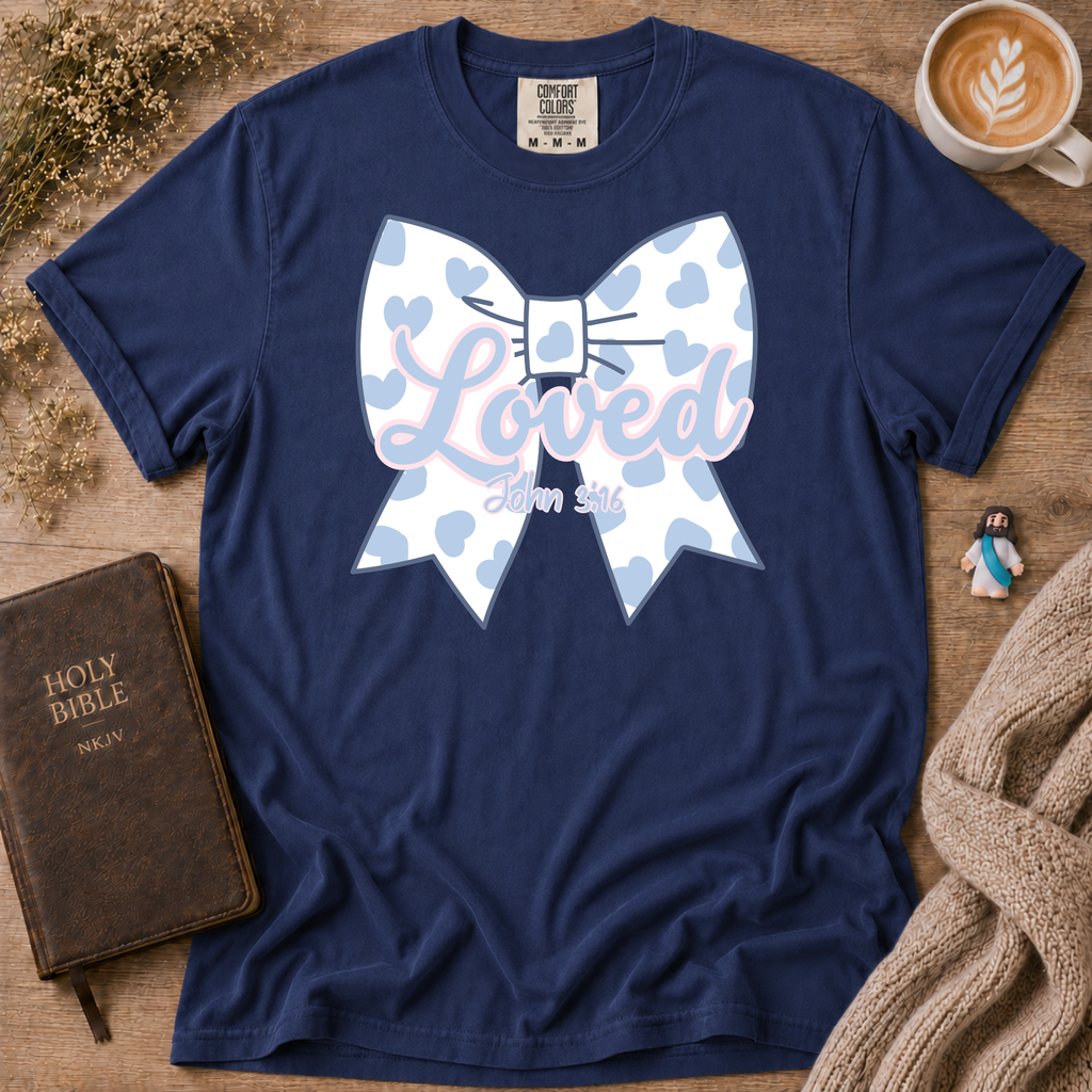 Baby Blue Polka Dot Bow T-Shirt | Christian Faith Graphic Tee