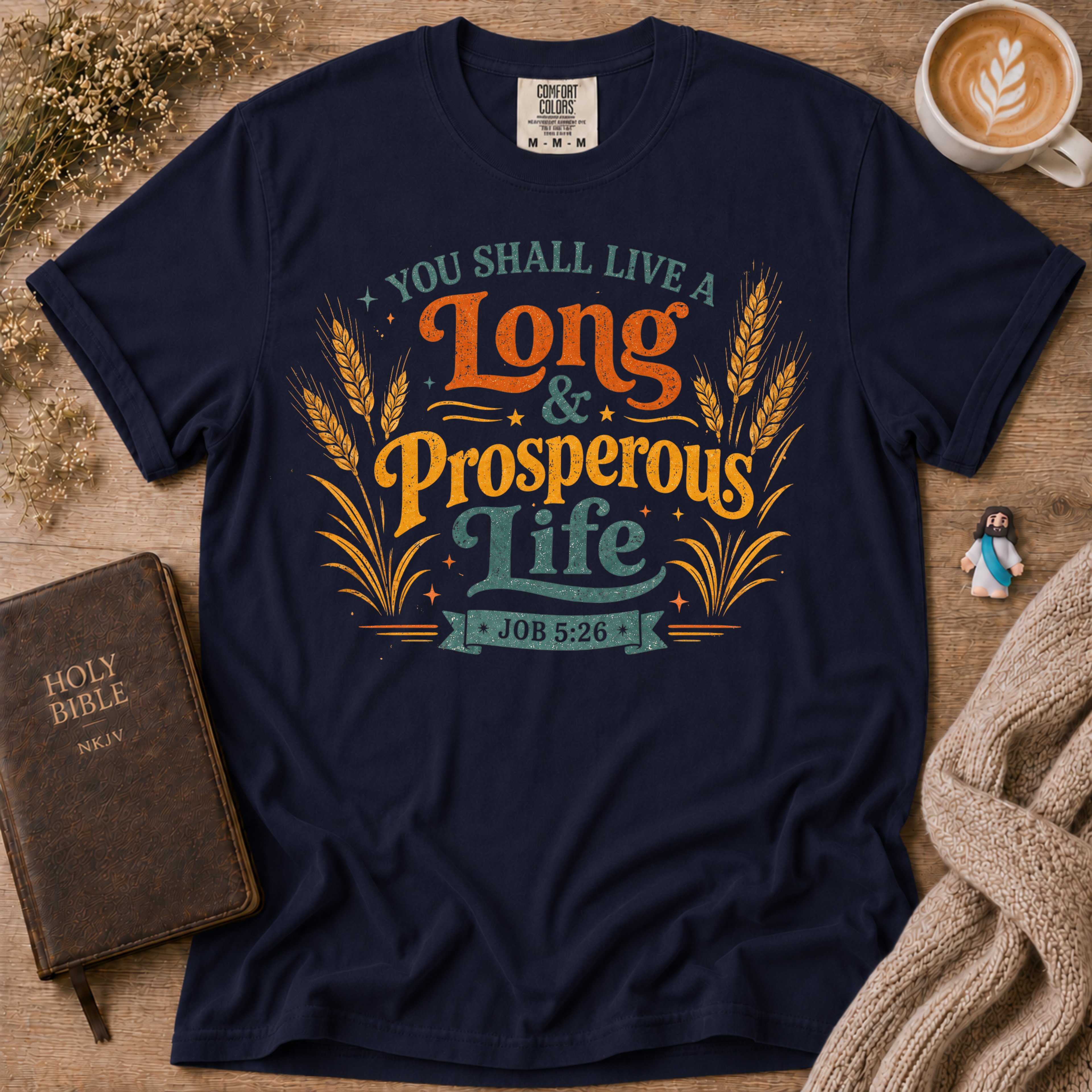Job 5:26 Wheat T-Shirt | Christian Faith Graphic Tee