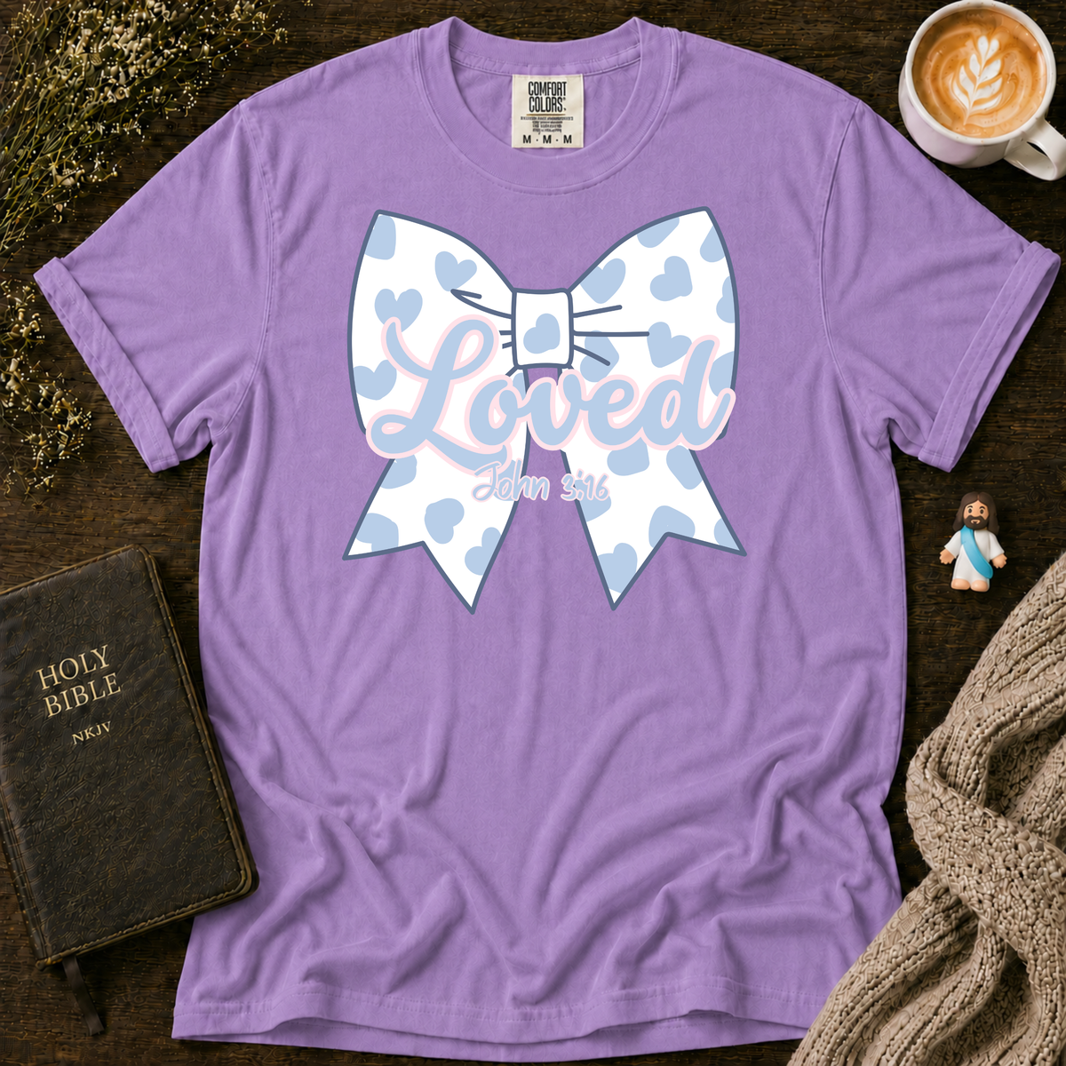 Baby Blue Polka Dot Bow T-Shirt | Christian Faith Graphic Tee
