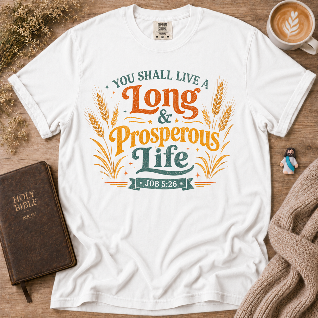 Job 5:26 Wheat T-Shirt | Christian Faith Graphic Tee